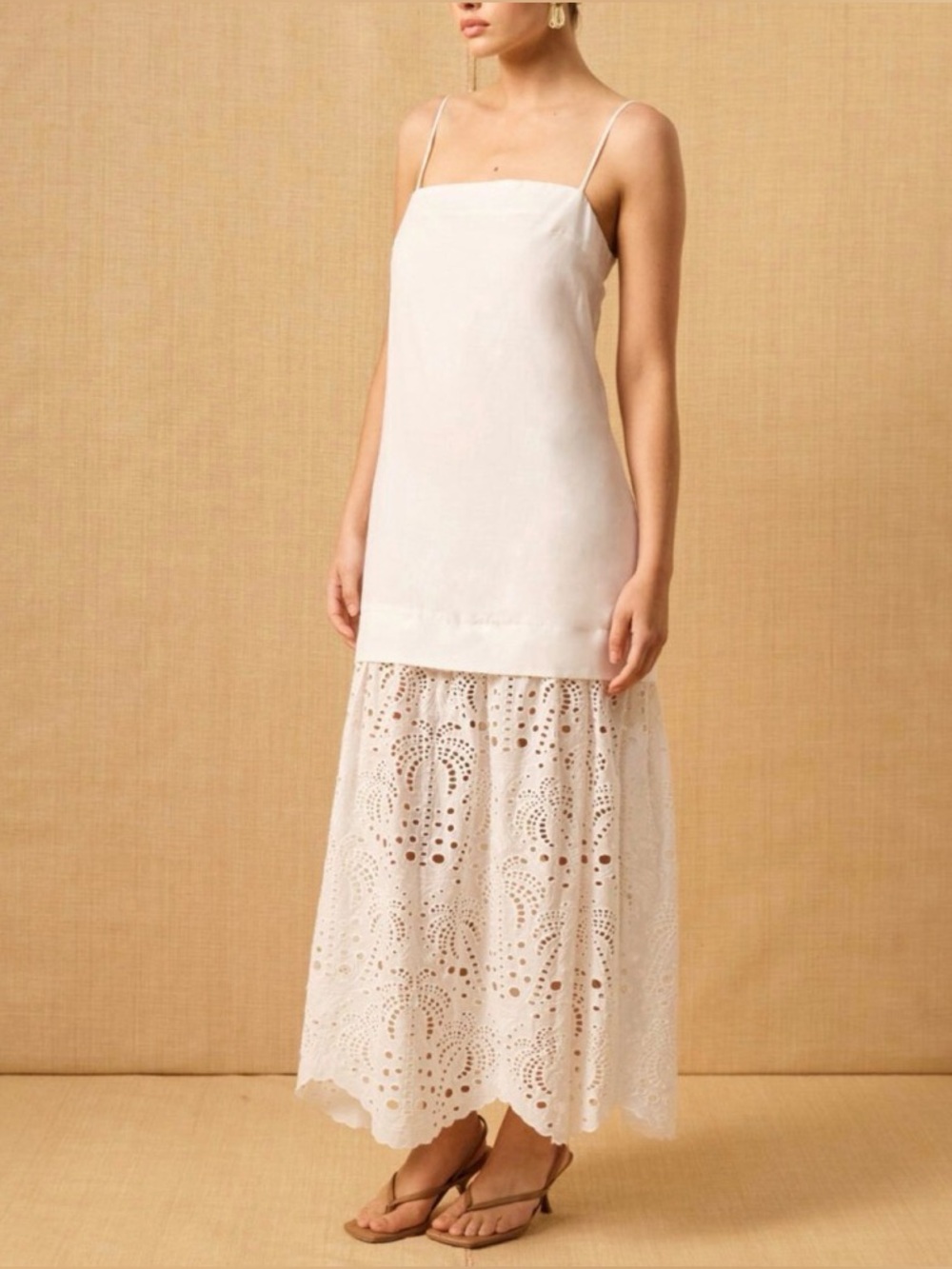 MØN RENN White Eyelet Layered Maxi Dress Size S